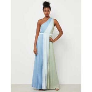 BCBGMaxAzria Blue and Green One-Shoulder Maxi Dress